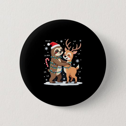 Fa La Llama Xmas Lights Sloth Riding Llama Chri Button (Vorderseite)