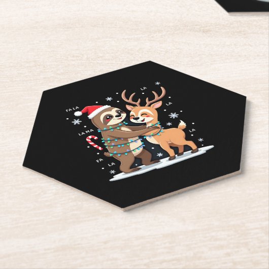 Fa La Llama Xmas Lights Sloth Riding Llama Chri Untersetzer (angewinkelt)