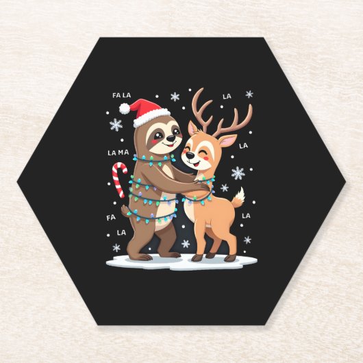 Fa La Llama Xmas Lights Sloth Riding Llama Chri Untersetzer (Vorderseite)