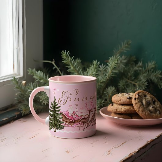 Fa La Merry Pink Christmas Santa Seligh Rentier Tasse