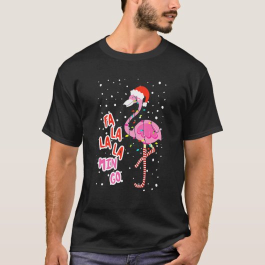 Fa La Mingo Niedlich Pink Flamingo Weihnachtsmannm T-Shirt (Vorderseite)