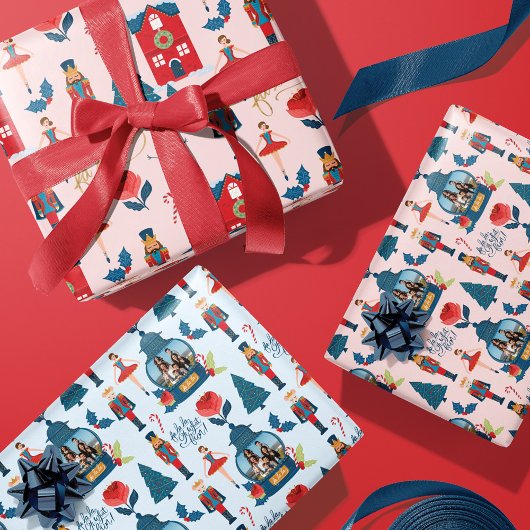 Fa La Nutcracker Weihnachtsfamilie Foto Snow Globe Geschenkpapier Set