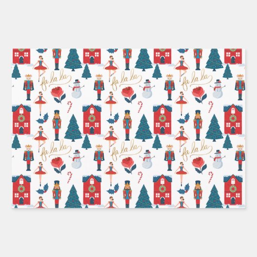 Fa La Nutcracker Weihnachtsfamilie Foto Snow Globe Geschenkpapier Set (Vorderseite 2)