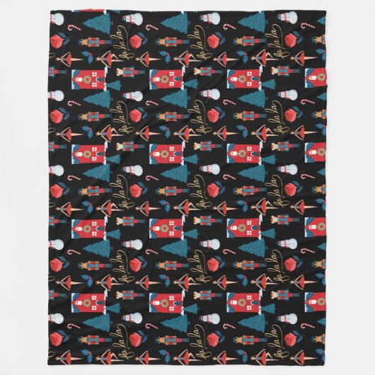 Fa La Nutcracker Weihnachtsgestaltermuster Schwarz Fleecedecke (Vorderseite)
