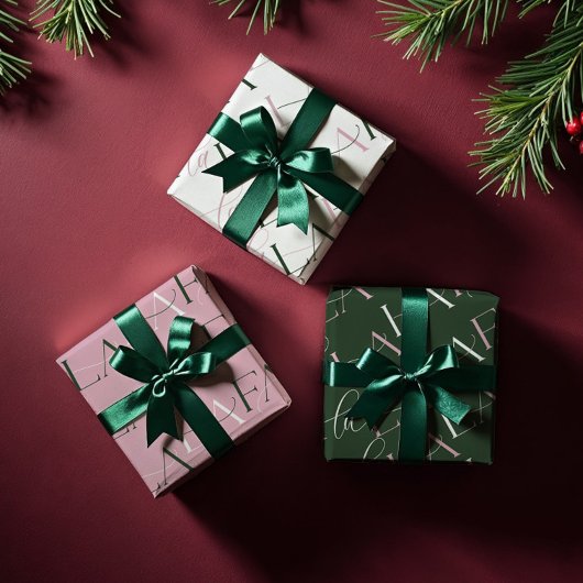 Fa La Pink & Green Typografic Christmas Carol Geschenkpapier Set