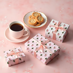 Fa La Retro Rosa Weihnachtsfest Vintag Geschenkpapier Set