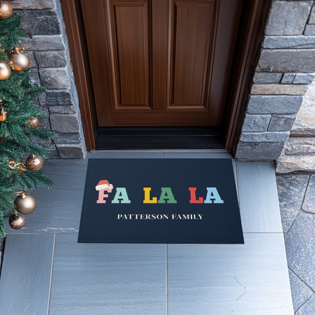 FA LA Santa-Hat Script Typografy Custom Family Fußmatte (FA LA LA Santa-Hat Script Typography Custom Family Doormat)