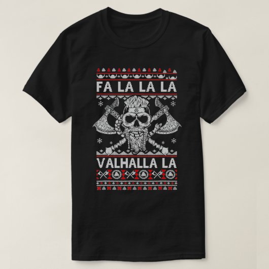 Fa La Valhalla Viking Skull Ugly Christmas Swea T-Shirt (Design vorne)