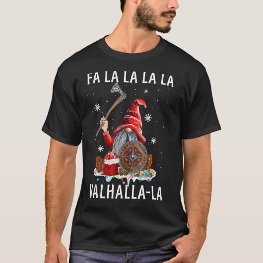Fa La Valhalla Xmas Gnome Beard Viking Weapon T-Shirt (Vorderseite)