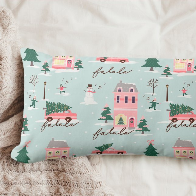 Fa La Zuhause für die Ferienstadt & Pink Retro Van Lendenkissen (Fa La Home For The Holidays Town & Pink Retro Van Lumbar Pillow)