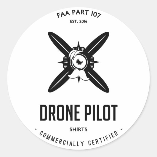 FAA Part 107 Drone Pilot Com. Zertifizierter Aufkl Runder Aufkleber (Vorderseite)