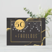 Fab 50. Geburtstag Golden Black Einladung (Stehend Vorderseite)