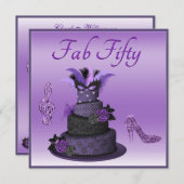 Fab 50 Lila Diva Cake, glatte High Heels Einladung (Vorne/Hinten)