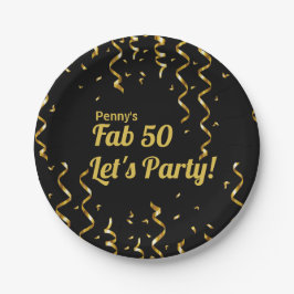 Fab Black and Gold Ribbons 50. Geburtstagsparty Pappteller