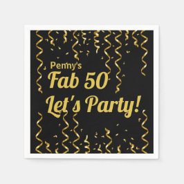 Fab Black and Gold Ribbons 50. Geburtstagsparty Serviette