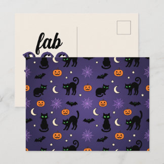 Fab-BOO-loser Schwarzer Kater & Kürbis Halloween Feiertagspostkarte