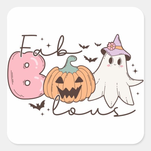 Fab-boo-lous Retro Groovy Halloween Quadratischer Aufkleber (Vorderseite)