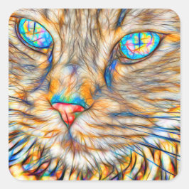 Fab Cat Art Square Sticker - Glossy