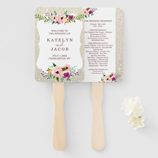 Fab Fan White Gold Floral Glitzer Fab zum Hochzeit Fächer (Vorne und Hinten)