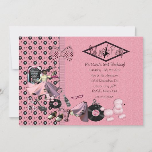 Fab Fünfzigerjahre Party Einladungen (Vorderseite)