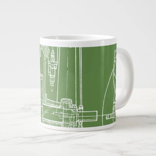 FaB MeChaNiCal Zeichne BlUEpRiNT gReeN AnD WhITe! Jumbo-Tasse (Vorderseite Rechts)