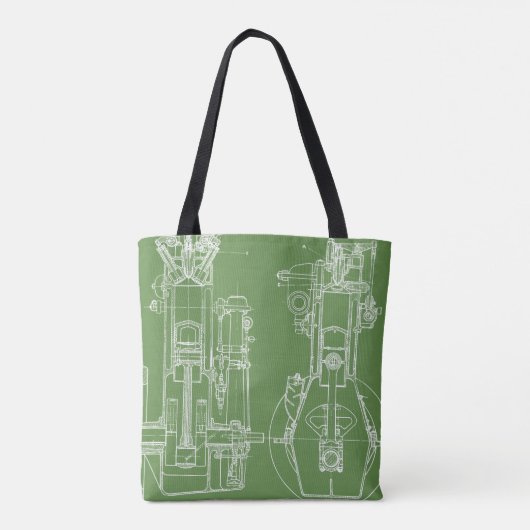 FAB MECHANICAL ZEICHNEND BLUEPRINT green WHITE Tasche (Rückseite)