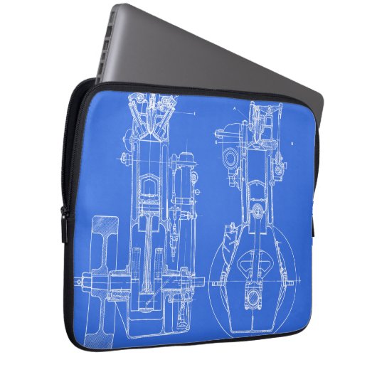 FAB MECHANISCH ZEICHNEND BLUEPRINT BLAUE WEISS LAPTOPSCHUTZHÜLLE (Vorne Rechts)