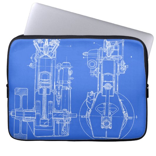 FAB MECHANISCH ZEICHNEND BLUEPRINT BLAUE WEISS LAPTOPSCHUTZHÜLLE (Vorderseite)