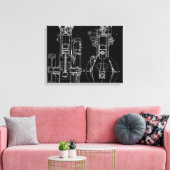 FAB MECHANISCH ZEICHNEND BLUEPRINT SCHWARZ-WEISS LEINWANDDRUCK (Insitu (Wohnzimmer))