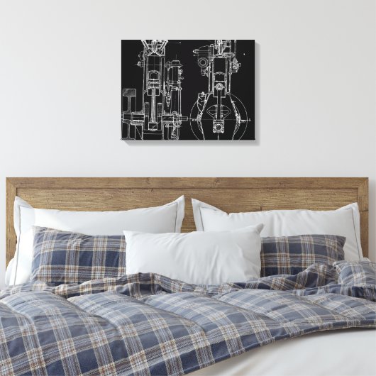 FAB MECHANISCH ZEICHNEND BLUEPRINT SCHWARZ-WEISS LEINWANDDRUCK (Insitu (Schlafzimmer))