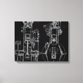 FAB MECHANISCH ZEICHNEND BLUEPRINT SCHWARZ-WEISS LEINWANDDRUCK (Vorderseite)