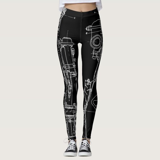 FAB MECHANISCHER ZEICHNENDER PLAN SCHWARZ-WEISS LEGGINGS (Vorderseite)