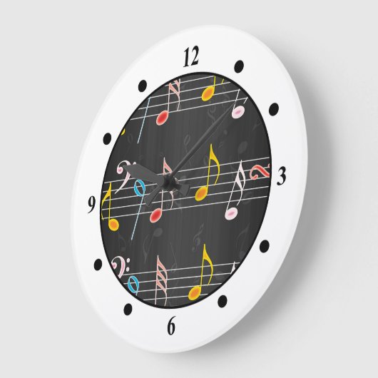 Fab-Musiknoten auf schwarz Große Wanduhr (Winkel)