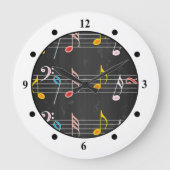 Fab-Musiknoten auf schwarz Große Wanduhr (Vorderseite)