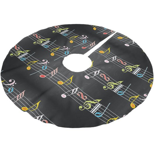 Fab Musiknoten auf Schwarzem Polyester Weihnachtsbaumdecke (Schrägansicht)