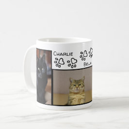 Fab Paw Print Hearts Drei Katzen Namen und Foto Kaffeetasse