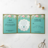 Fab Pink Aquamarine Hochzeitsfeier mit drei Falten Dreifach Gefaltete Einladung (Innenseite)