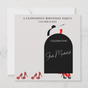 Fab Schwarze Glam Modefrau Rote Schuhe Geburtstags Einladung