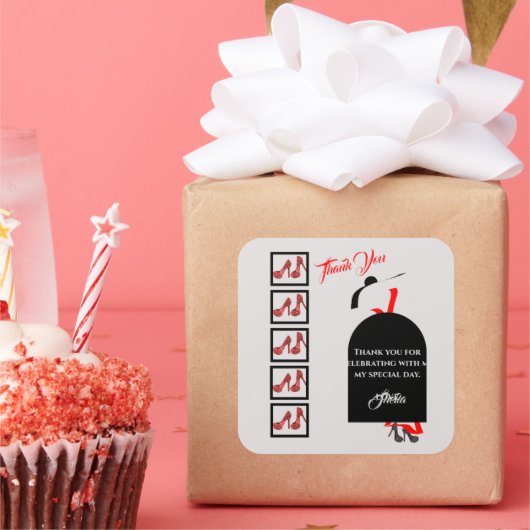 Fab Silhouette Glam Red Black Shoes Danke Geburtst Quadratischer Aufkleber (Party)