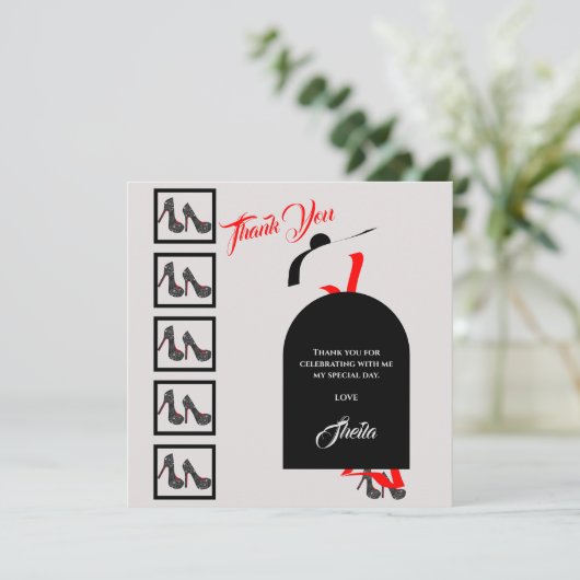 Fab Silhouette Glam Shoes Black Birthday Foto Dankeskarte (Stehend Vorderseite)