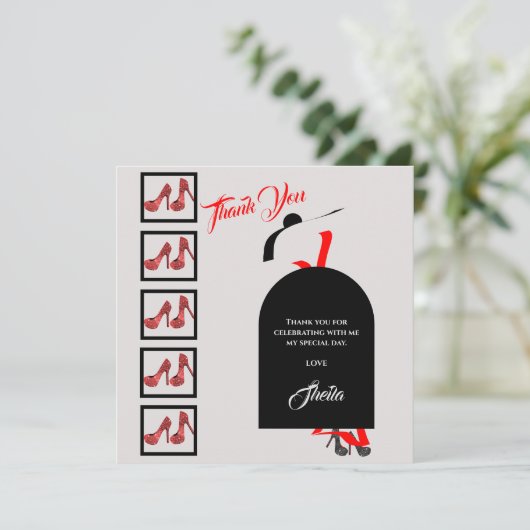 Fab Silhouette Glam Shoes Red Black Birthday Foto Dankeskarte (Stehend Vorderseite)