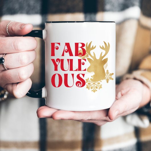 Fab-Yule-Ous Christmas Reindeer Red and Gold Tasse