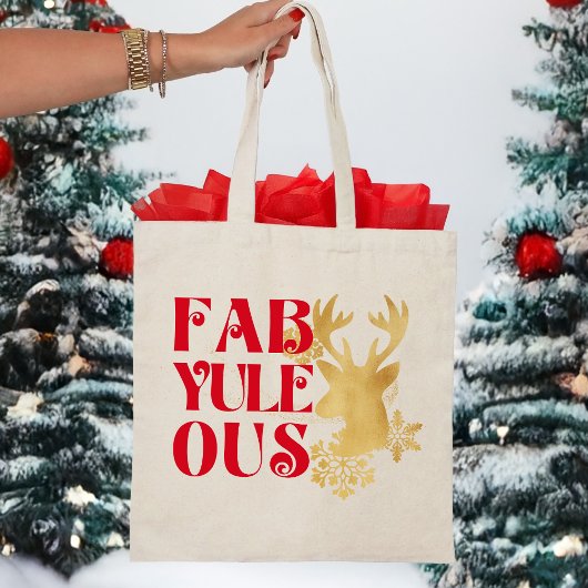 Fab-Yule-Ous Christmas Reindeer Red & Gold Tragetasche