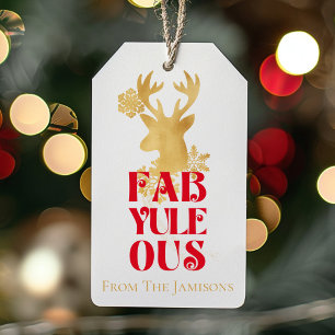 Fab-Yule-Ous Elegantes Gold- und Rot-Weihnachten Geschenkanhänger