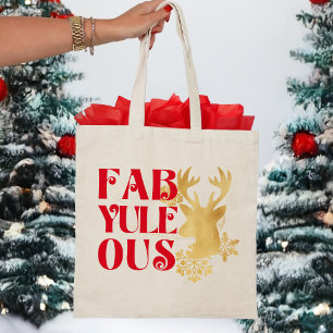 Fab-Yule-Ous Weihnachtsrentier Rot & Gold Tragetasche