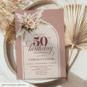 Fabelhaft Boho Dusty Pink Pampas Floral Fünfzig 50 Einladung