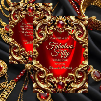 Fabelhaft Elegant Geburtstag Gold Rot Seide Edelst Einladung