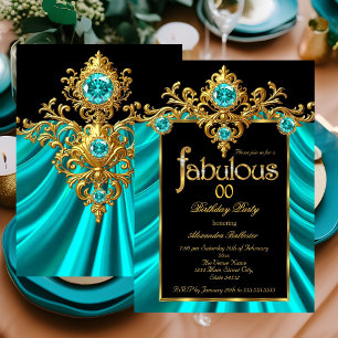 Fabelhaft elegante Geburtstags-Tealblau-Seide-Gold Einladung