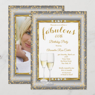Fabelhaft Gold Silber Champagner Foto Geburtstag Einladung