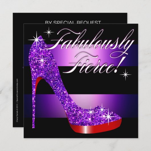 Fabelhaft heftiger Glittery Stilett-Streifen lila Einladung (Vorne/Hinten)